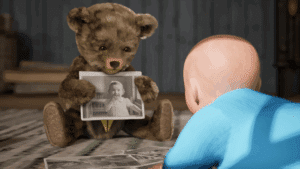 Mo looks at photo